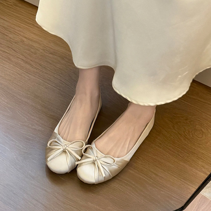 Espadrille Slip On - 2026 Nowe satynowe baleriny z kokardą,