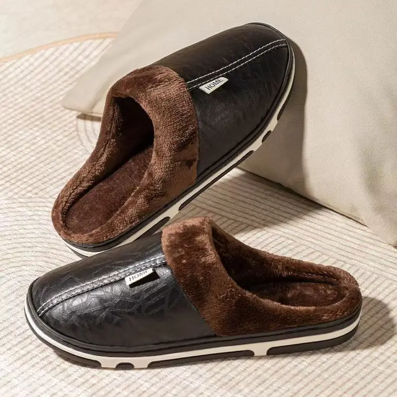 Flip Flop Leather Men - Męskie zimowe kapcie w dużych rozmiarach,