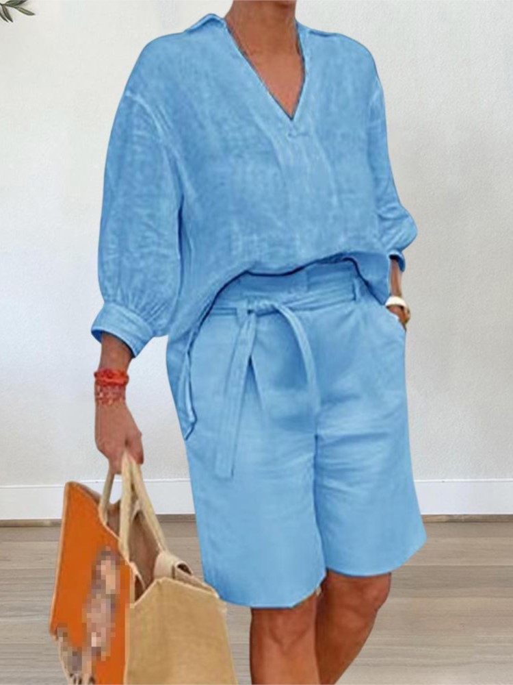 Linen Shirt Breathable - Garnitury damskie Elegancki dwuczęściowy zestaw z