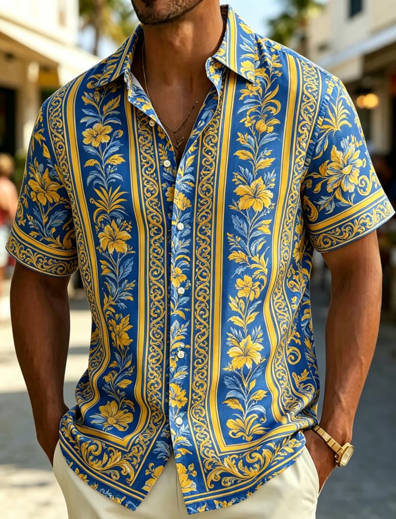 Resort Shirt Floral - Męska koszula z krótkim rękawem, kołnierzyk,