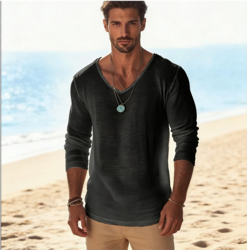 Męska koszulka z długim rękawe – Linen Shirt Breathable recenzja i cena