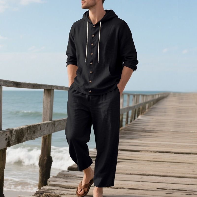Męski lniany zestaw plażowy, l – Linen Shirt Breathable recenzja i cena